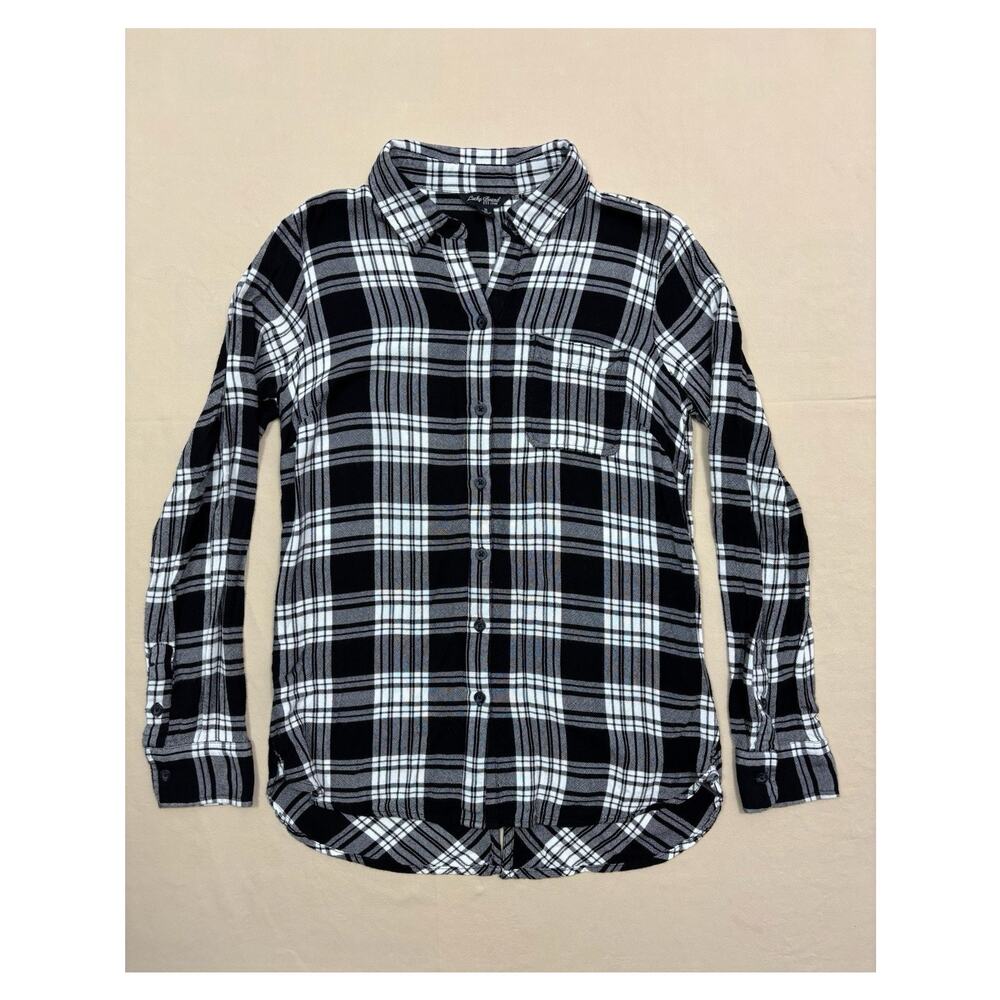 Lucky Brand Women’s Black White Plaid Flannel Unique Back Top Size Small